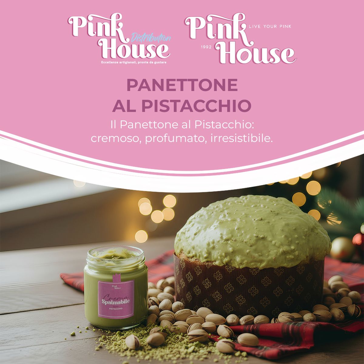 Panettone PIstacchio + vasetto 1 kg -Pink House